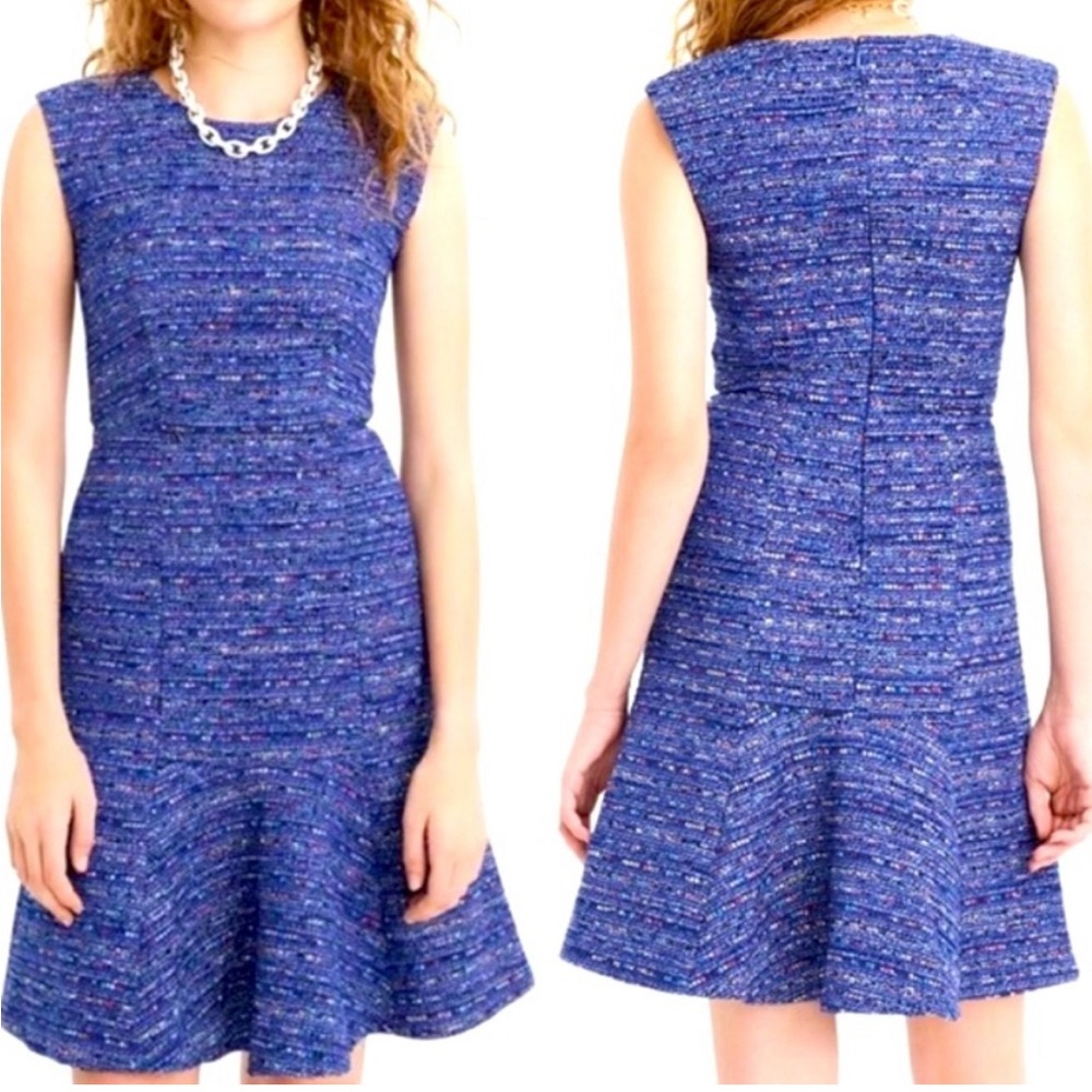 Women’s J Crew Cobalt Blue Coco Tweed Boucle Fluted Flare Hem A-Line Midi, 6